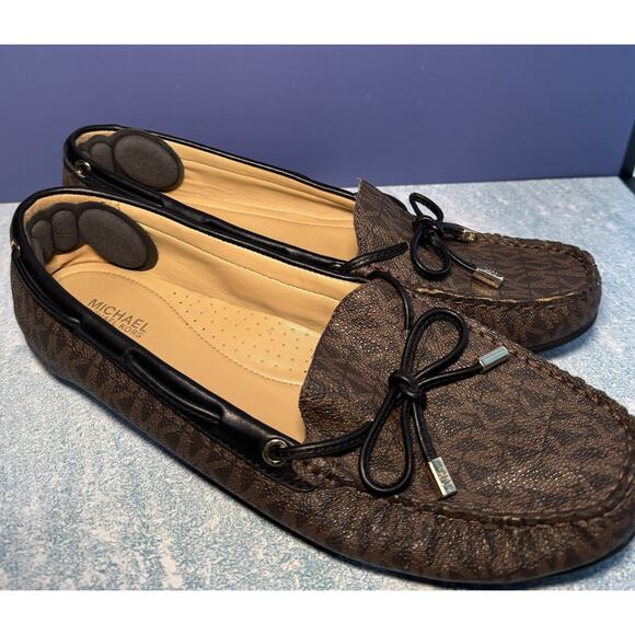 Michael Kors Sutton Moccasin Flats Loafers Signature Brown Black Size 10 - Picture 1 of 5